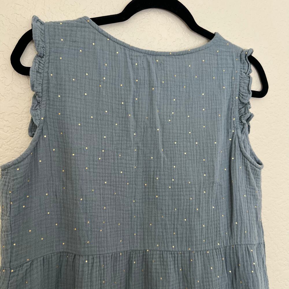 Vertbaudet Blue Gold Dot Ruffle Sleeveless Cotton Button Blouse Top 44 - Picture 11 of 12